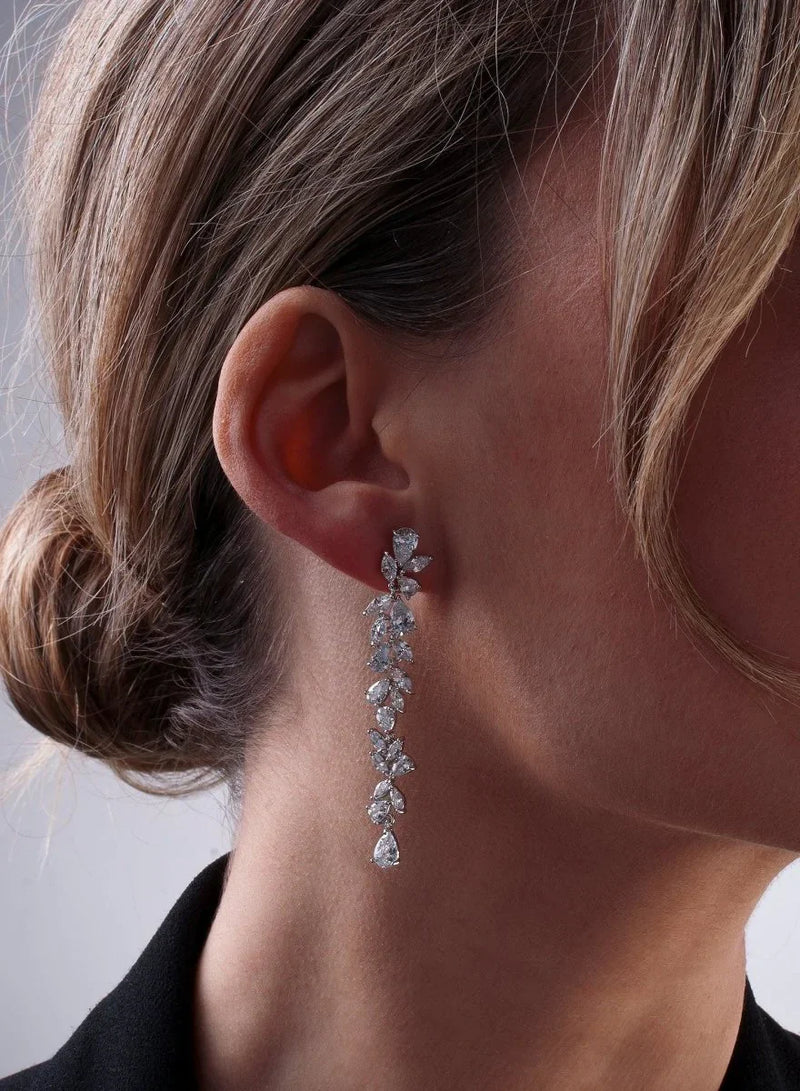 Long Classic and Elegant Silver Bridal Earrings