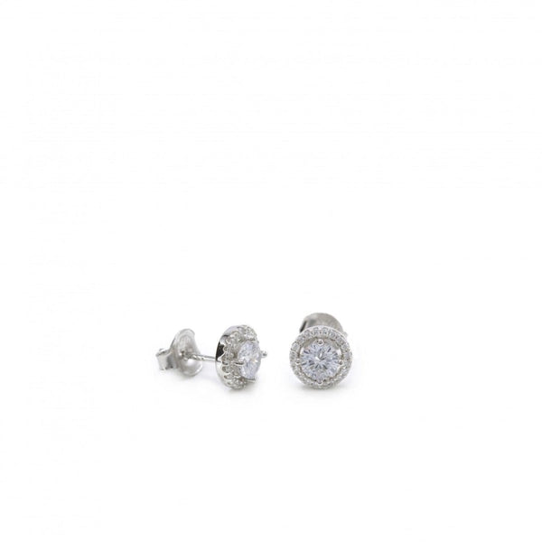 Small Silver Shiny Earrings with Round Motif and 8 mm Zirconia