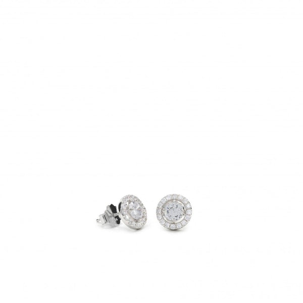 Small Silver Earrings with Shiny Circular Motif and Zirconia 9.5 mm