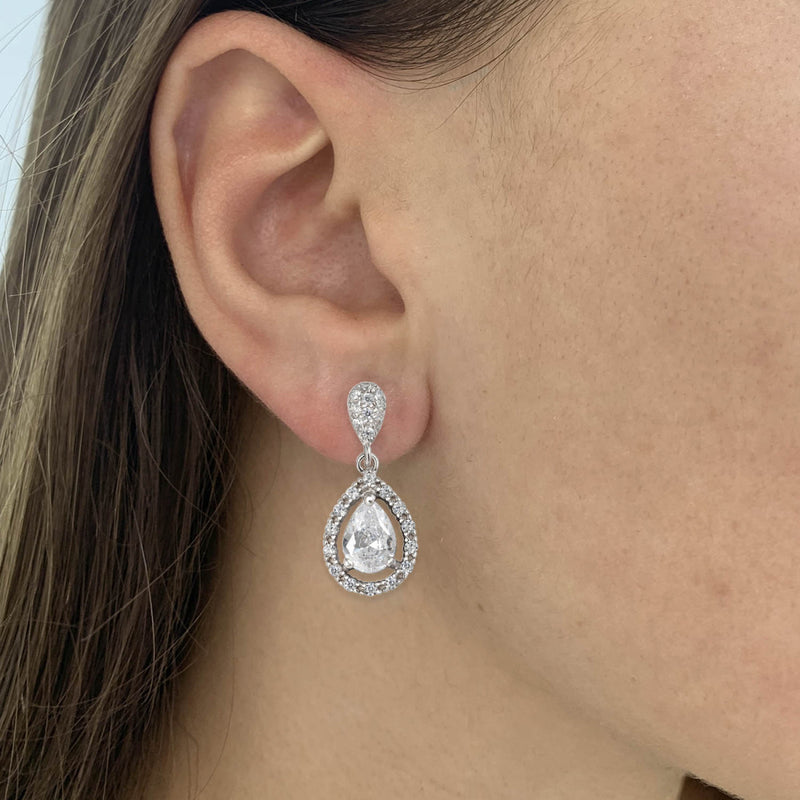 Short Bridal Earrings Drop Oval Rosette