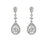 Boucles d'Oreilles Pendantes Mariée Courtes Pavé Zircone Rosace Ovale