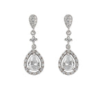 Short Bridal Earrings Drop Pavé Zirconia Oval Rosette