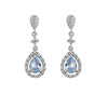 Boucles d'Oreilles Pendantes Nuptiales Courtes Pavé Aigue-Marine Zircone Rosette Ovale