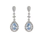 Boucles d'Oreilles Pendantes Nuptiales Courtes Pavé Aigue-Marine Zircone Rosette Ovale