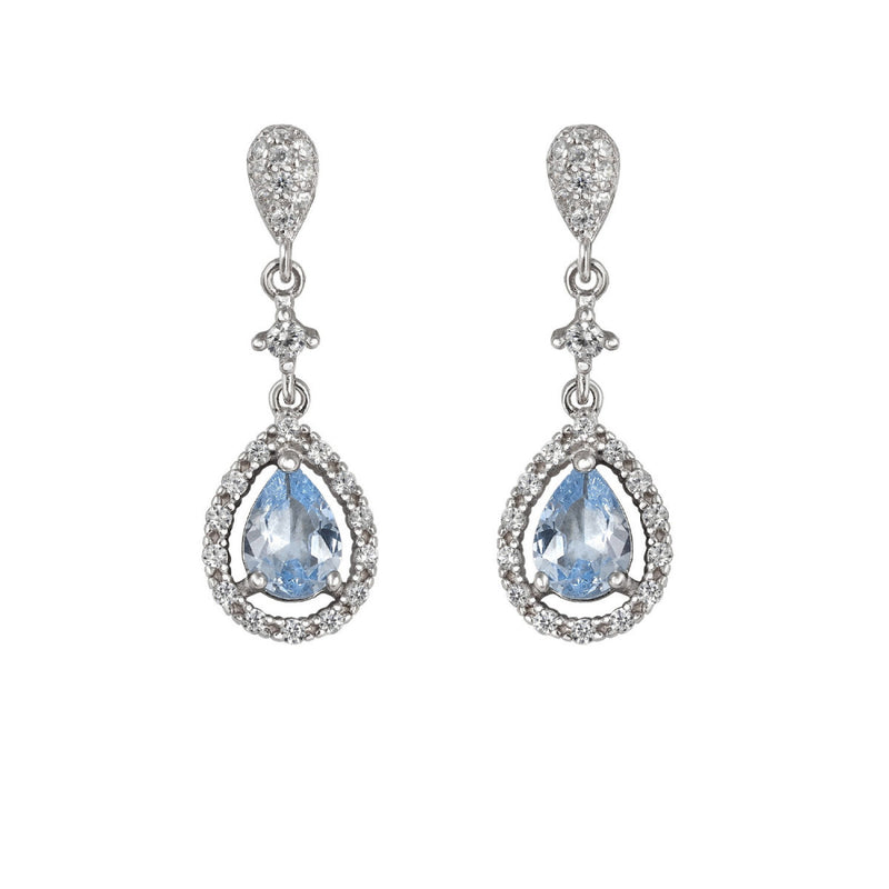 Short Bridal Earrings Drop Pavé Zirconia Aquamarine Oval Rosette