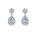 Short Bridal Earrings Drop Aquamarine Oval Rosette