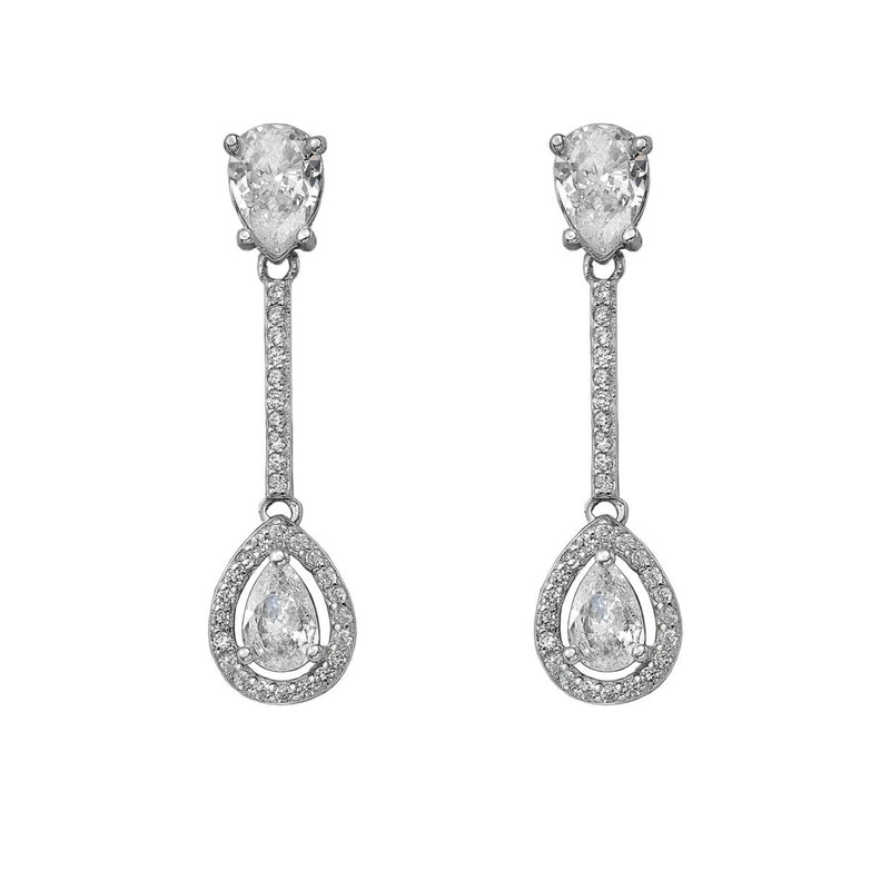 Boucles D'Oreilles Mariée Barre Goutte Zircone Blanche