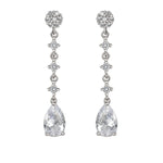 Long Bridal Earrings with Zirconia Drop and Rosette