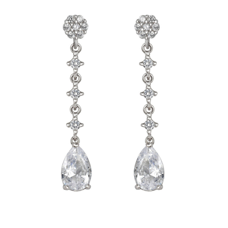 Small Festive Silver Bridal Earrings with Floral Design