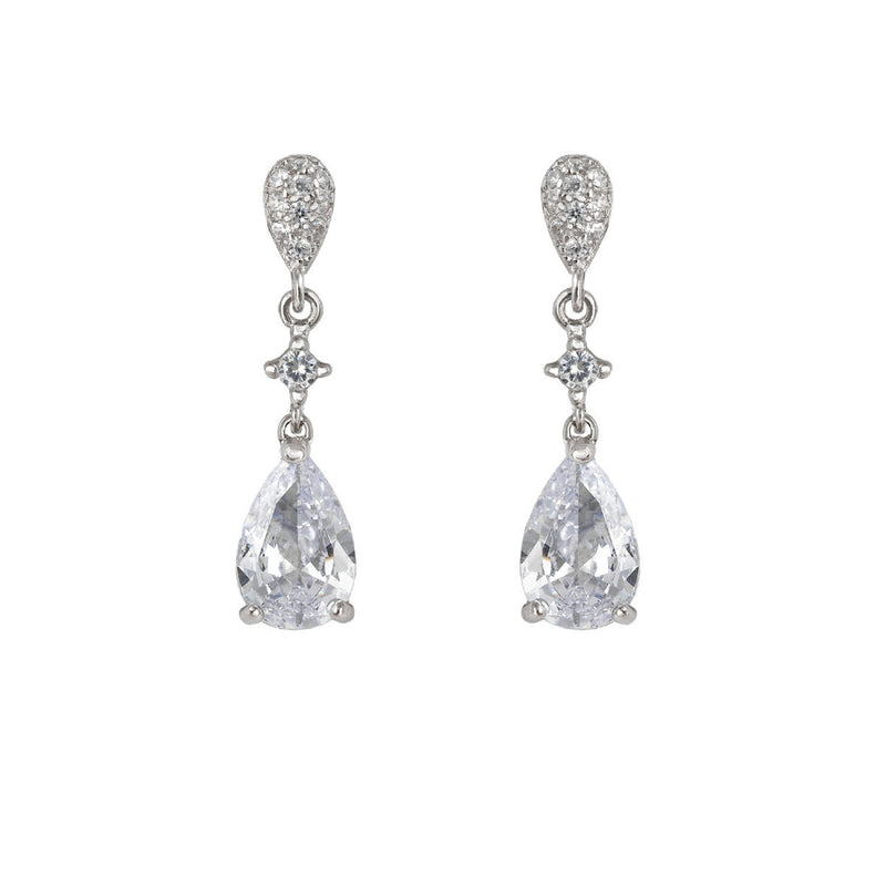 Short Bridal Earrings Drop Oval Rosette and Zirconia