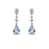 Short Bridal Earrings with Oval Rosette Drop and Aquamarine Zirconia