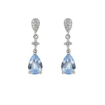 Short Bridal Earrings with Oval Rosette Drop and Aquamarine Zirconia