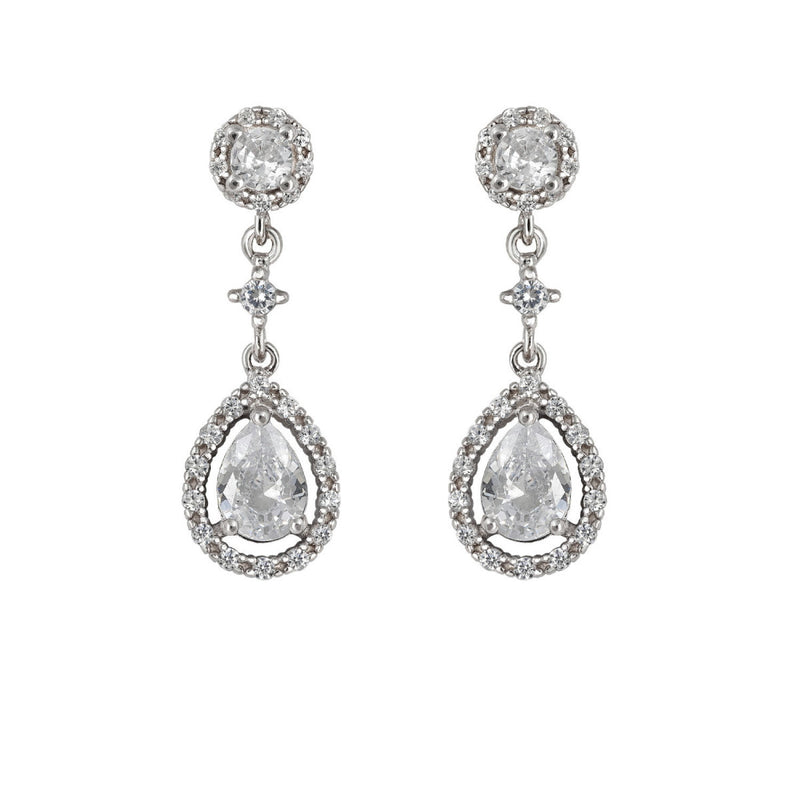 Boucles d'Oreilles Pendantes Mariée Courtes Pavé Zircone Rosette