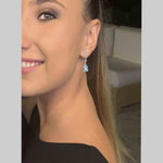 Short Bridal Earrings with Oval Rosette Drop and Aquamarine Zirconia