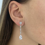 Long Bridal Earrings with Zirconia Drop and Rosette