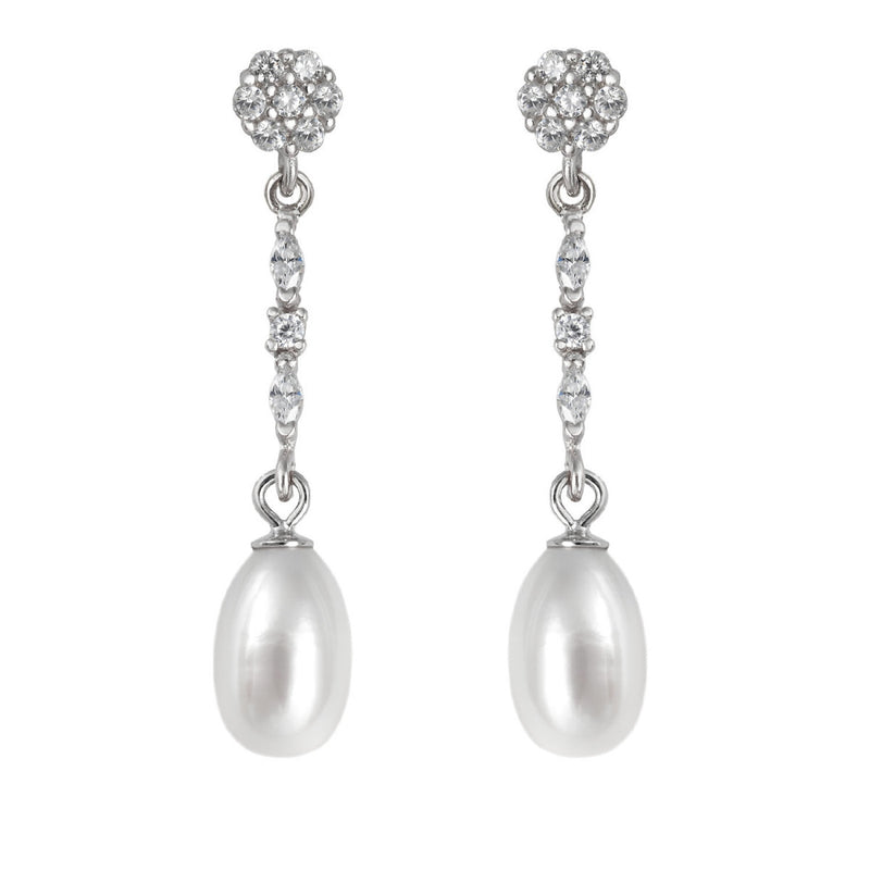 Boucles d'oreilles de mariée longues perles ovales