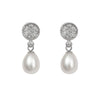 Short Bridal Earrings Oval Pearl Rosette