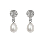 Short Bridal Earrings Oval Pearl Rosette