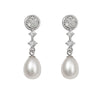 Short Bridal Earrings Pearl Zirconia Rosette