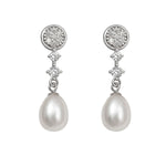 Short Bridal Earrings Pearl Zirconia Rosette