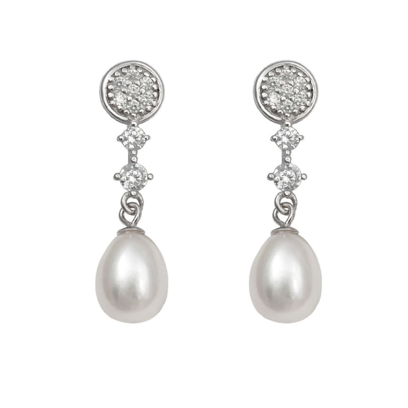 Boucles D'oreilles Mariée Courtes Perle Zircone Rosette