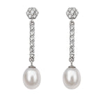 Boucles d'Oreilles Mariée Bar Pavé Zircone Perle Rosette