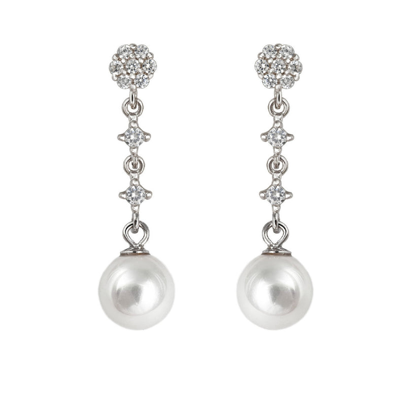 Short Round Pearl Bridal Earrings