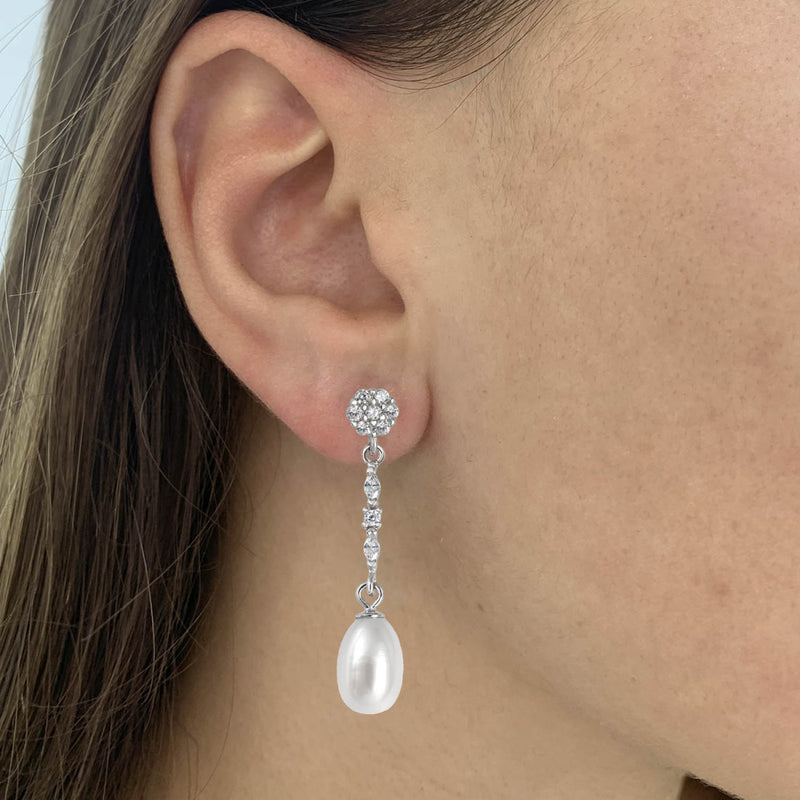 Long Oval Pearl Bridal Earrings