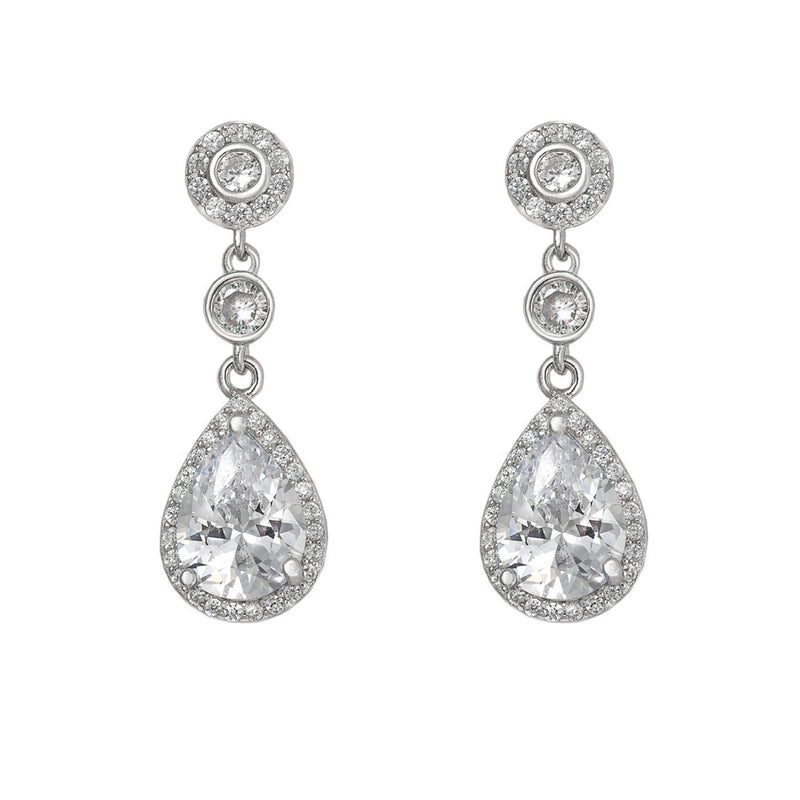 White Zirconia Rosette Bridal Earrings