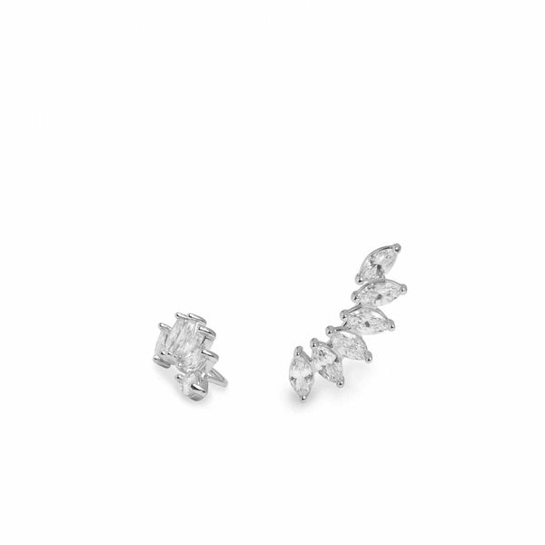 Silver climbing earrings with six marquise-cut zirconias, oval model