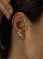 Silver climbing earrings with six marquise-cut zirconias, oval model