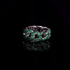 Smooth mesh groumette ring with emerald zircons