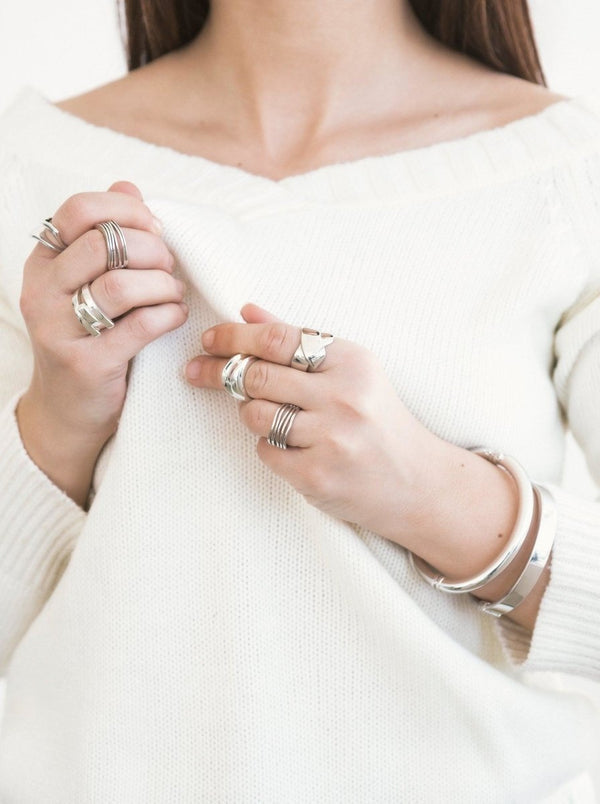 Thick Cylindrical Silver Slave Bracelet