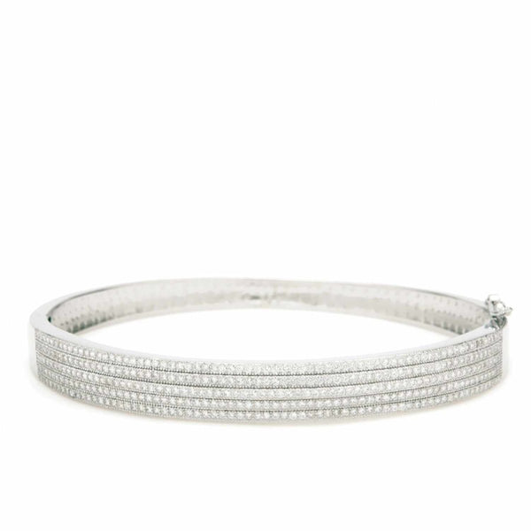 Pulsera Esclava Gruesa Plata con Cinco Líneas de Circonitas