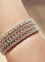 Thick Silver Rivière Bracelet with Multiple White Adamantine Quartz Rails and Zirconia Detail on the Sides