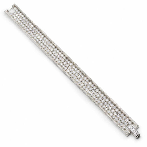 Bracelet Rivière en argent avec plusieurs rails ronds en quartz adamantin blanc et détails en zircon sur les côtés