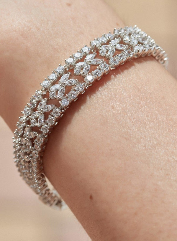 Pulsera Rivière Plata con Raíles de Circonitas Blancas en Diferentes Tallas