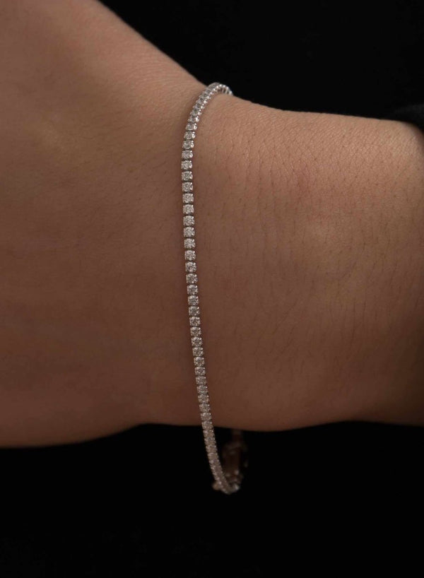 Bracelet Rivière en Argent Design Fin avec Zircons 1,5 mm