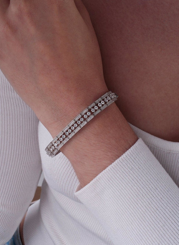 Shiny Silver Bracelets with Central Zirconia Rail