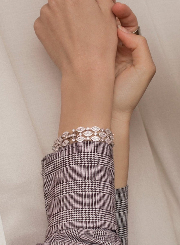 Pulseras Brillantes en Plata Estilo Rivière Diseño Ancho