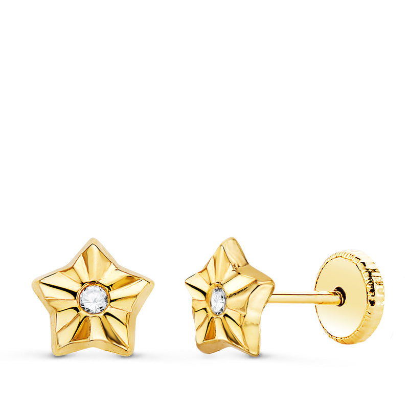 Boucles d'oreilles étoile en or jaune 18 carats avec zircone, fermeture écrou 6,5 x 6,5 mm